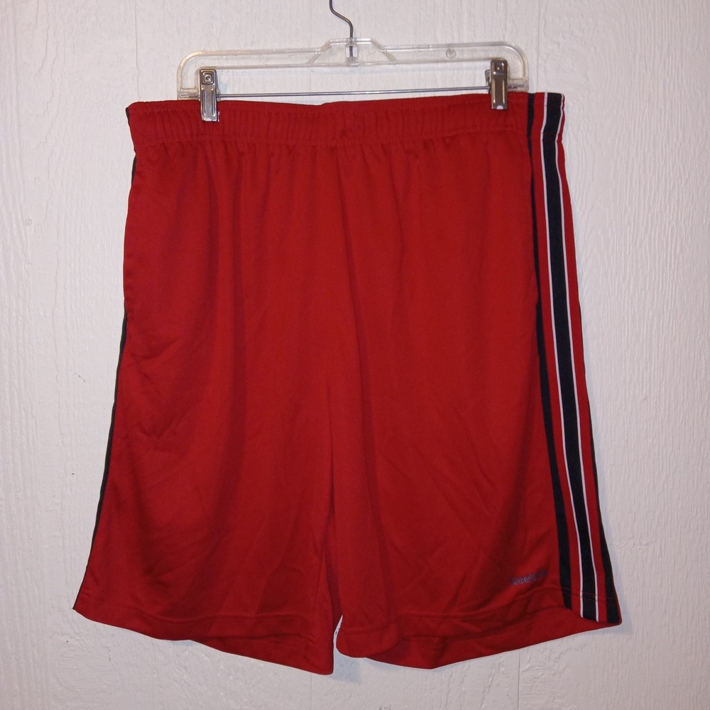 Reebok Basketball Shorts Mens XL Red Striped Athletic Gym Mesh Pockets